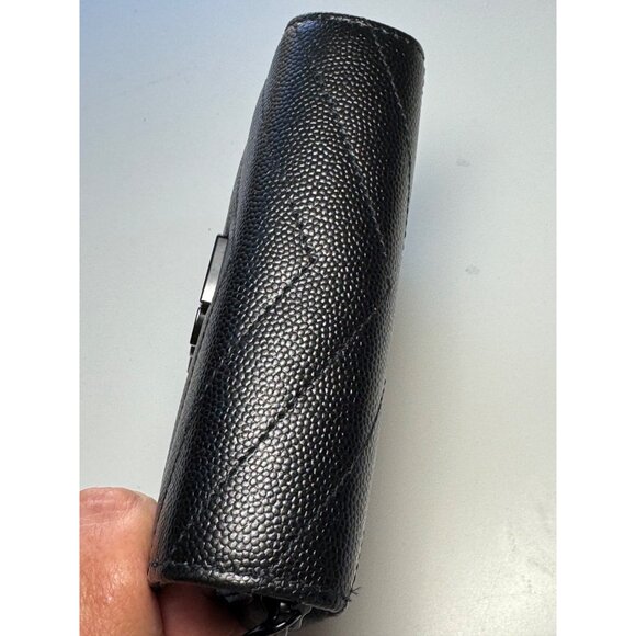 NEW Saint Laurent Black Cassandre Matelasse Compact Zip Flap Wallet Leather - Picture 3 of 16
